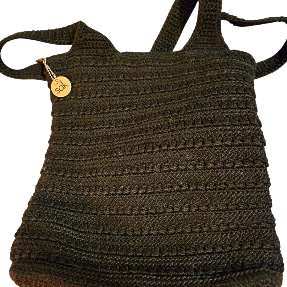 The Sak Black Crochet Hobo Shoulder Bag w/ 2 Straps Design Castle Core